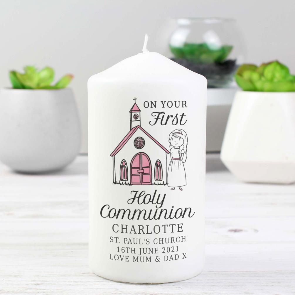 Personalised Girls First Holy Communion Pillar Candle Extra Image 3